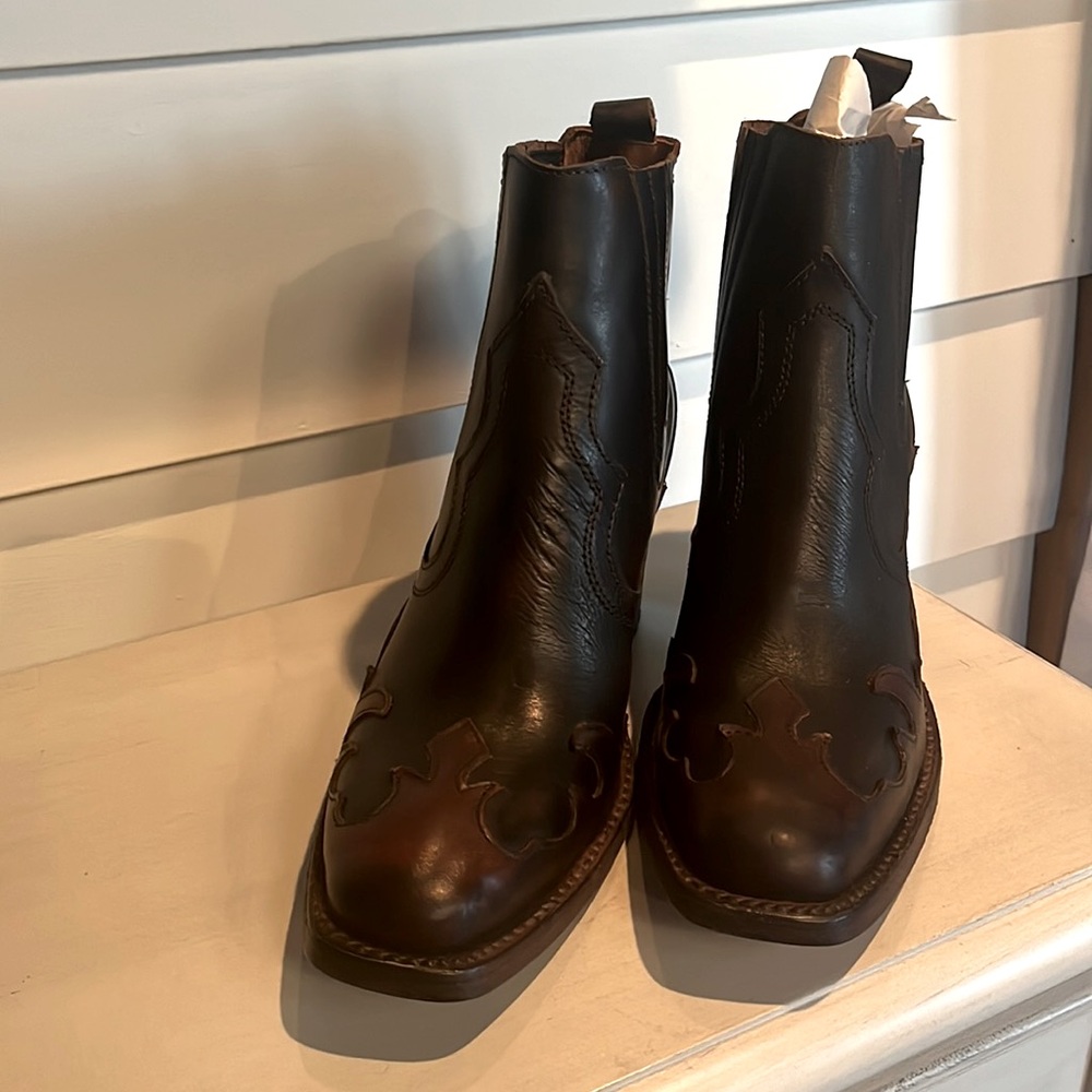 Freebird by Steven Paula Boots Black and Brown Leather Western Ankle Boots